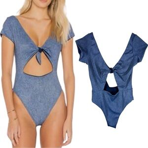 Dbrie Lola One Piece Swimsuit Women's Medium Blue Jean Wash Vacation Beach‎